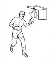 A boxer practicing with a speed bag.