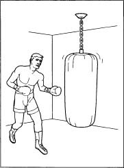 A boxer practicing footwork with a heavy bag.